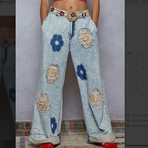 POL “ Monroe “ POL Relaxed Fit Pants Jeans with Floral Patchwork Detail SR17 - Picture 1 of 7